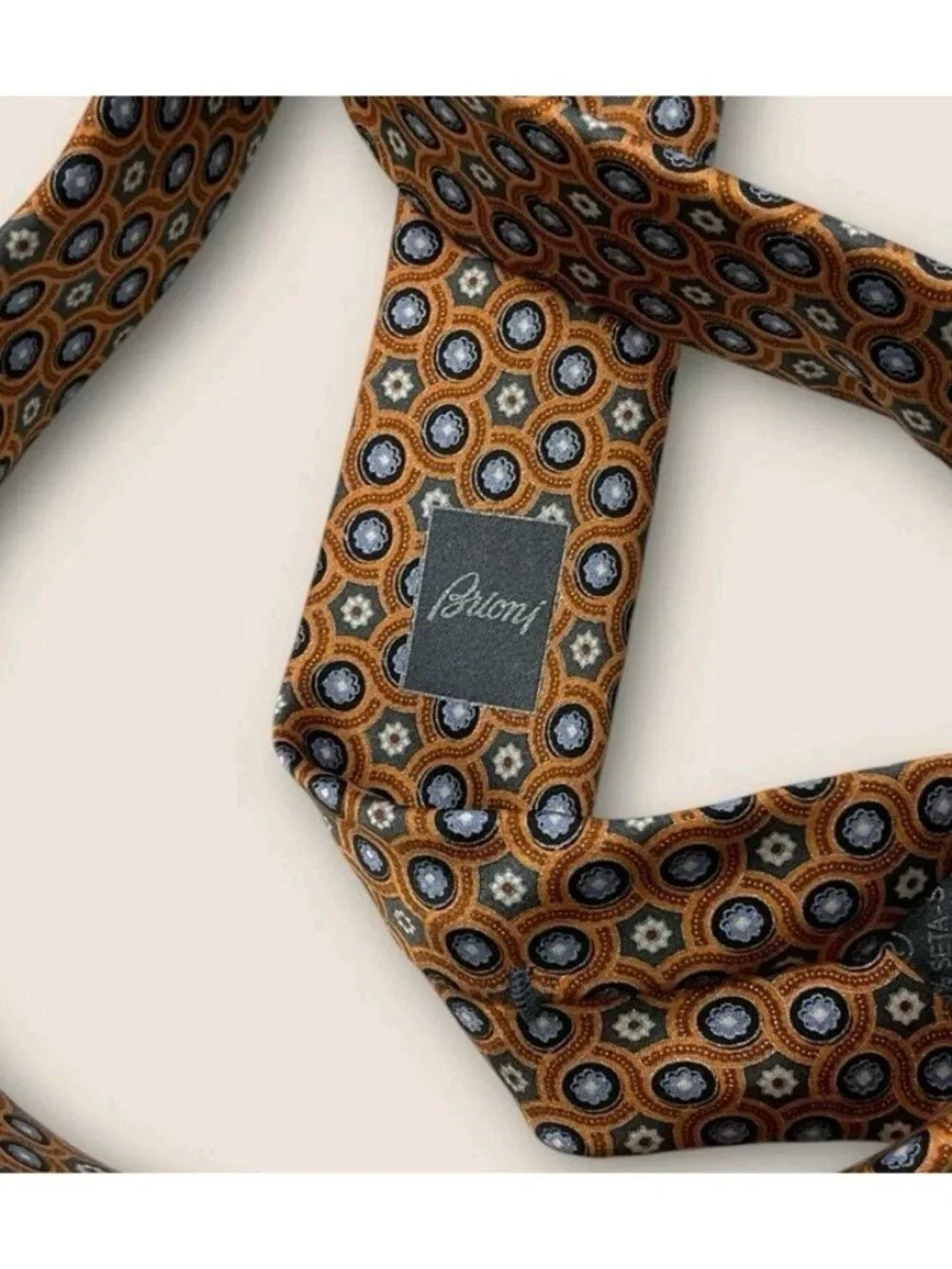 BRIONI Silk Tie ITALY Brown Gray Blue Geometric Floral W:3.6
